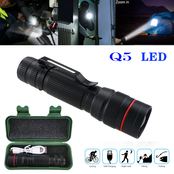 2 Pack USB Rechargeable LED Flashlight Adjustable Focus 3-Modes Outdoor Mini Flashlight W/ USB Cable+Mini Box-24