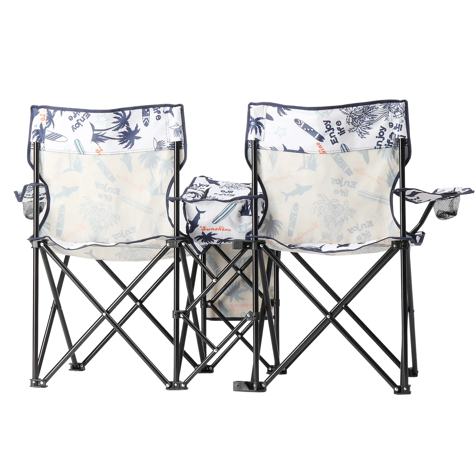 Portable Outdoor 2-Seat Folding Chair with Removable Sun Umbrella Coconut Tree image 13