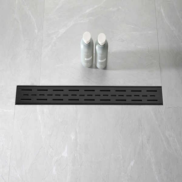 30 Inch Linear Shower Drain with Removable Brick Patterned Grate Cover, 304 Stainless Steel Shower Floor Drain with Hair Strainer and Leveling Feet-11