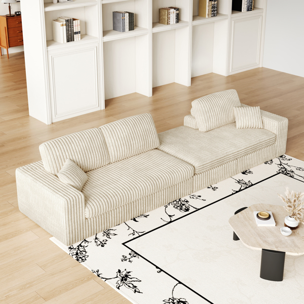 114.5'Modern Corduroy Modular foam Sofa, Recliner Seat reversible Sofa, 2in1 Sofa with Recliner and L-Shaped Sofa Combination with Three Cushion Neck Pillow Combination and Two Throw Pillows 2 package-25