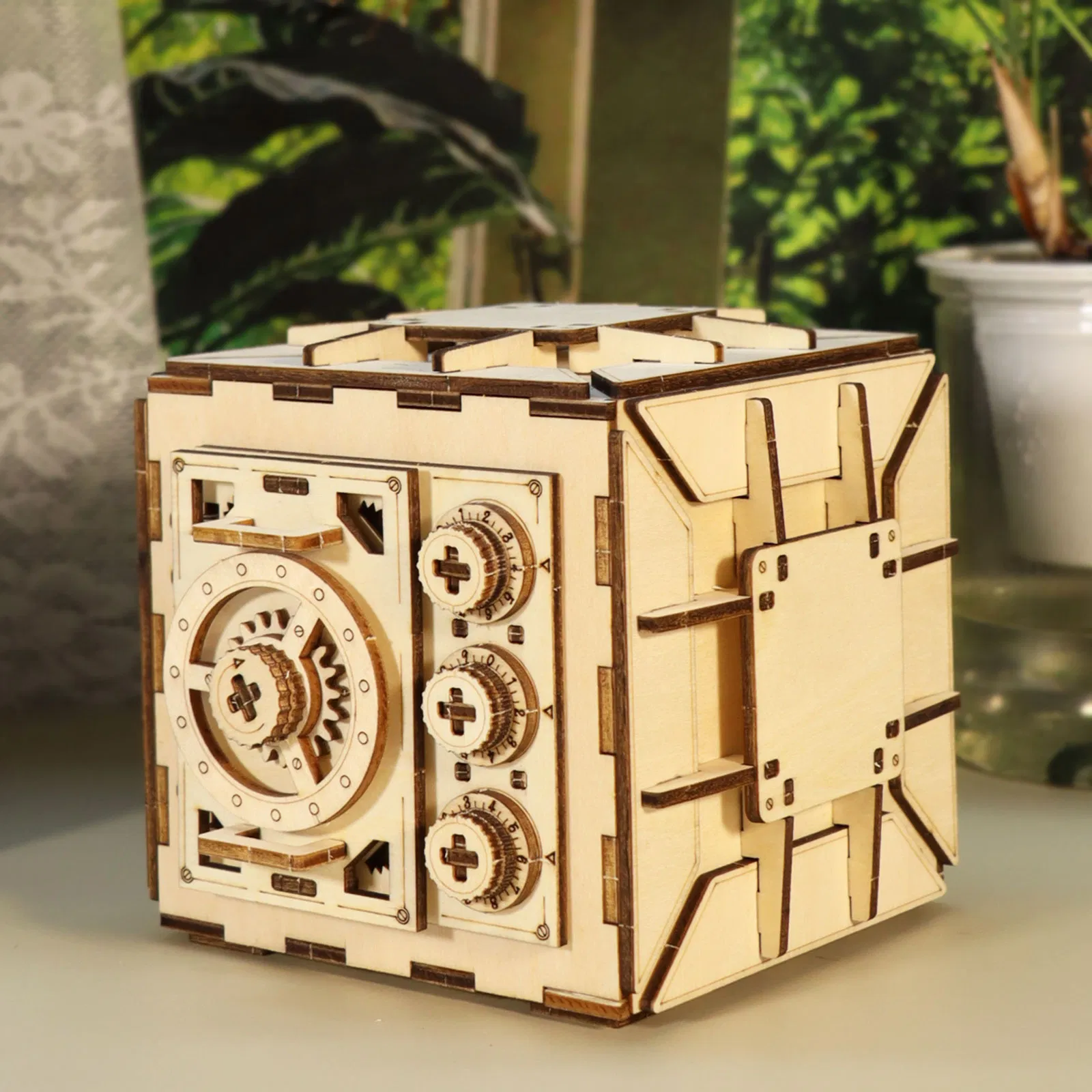 3D Wooden Puzzle DIY Locker Puzzle Box with Combination Model Kit for Adults to Build Mechanical Store Your Precious Item