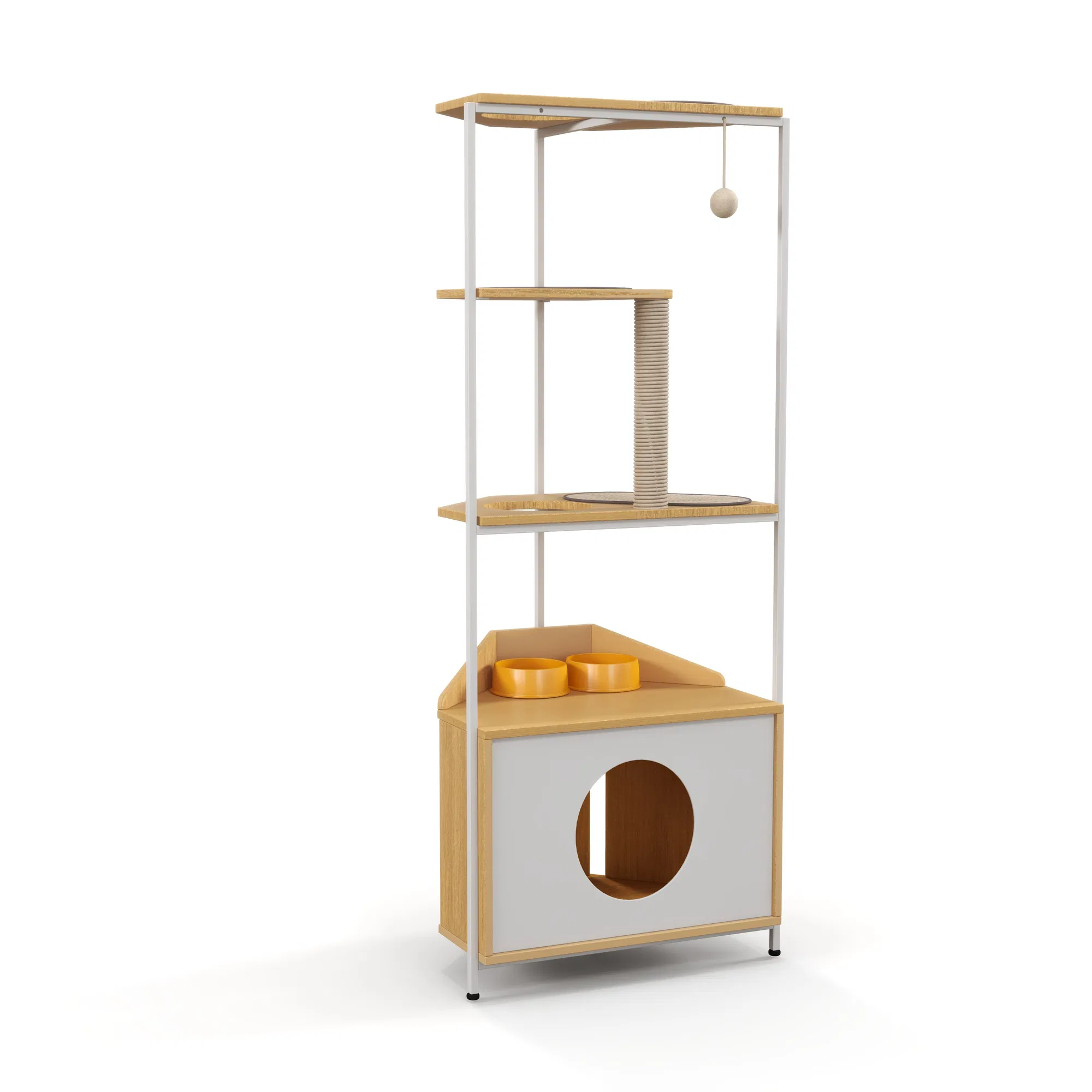 Corner Cat Tower, Cat Tree with Scratching Post, Cat Condo with Feeding Station and Climbing Platforms… image 6