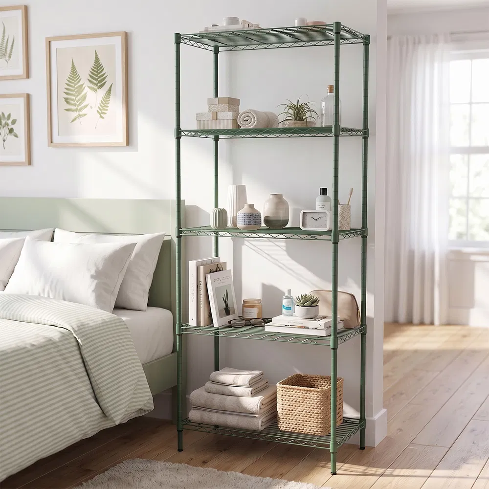 5-Layer Adjustable Display Rack Iron Household Shelf with Adjustable Feet 29.13*13.39*59.06in Forest…