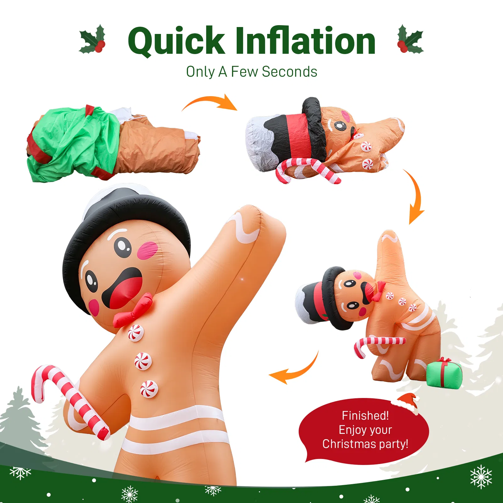 10.6FT Gingerbread Man with Gift Box Inflatable, 8 LED Lights, 190D Polyester Christmas Decor, US Plug image 7