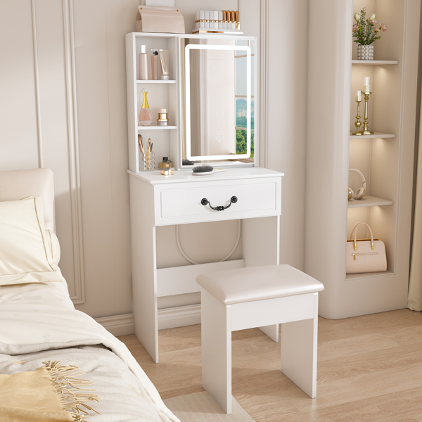 Modern Mini Dressing Table with LED-lit Mirror & Hidden Storage,Includes Padded Stool,Adjustable… image 18