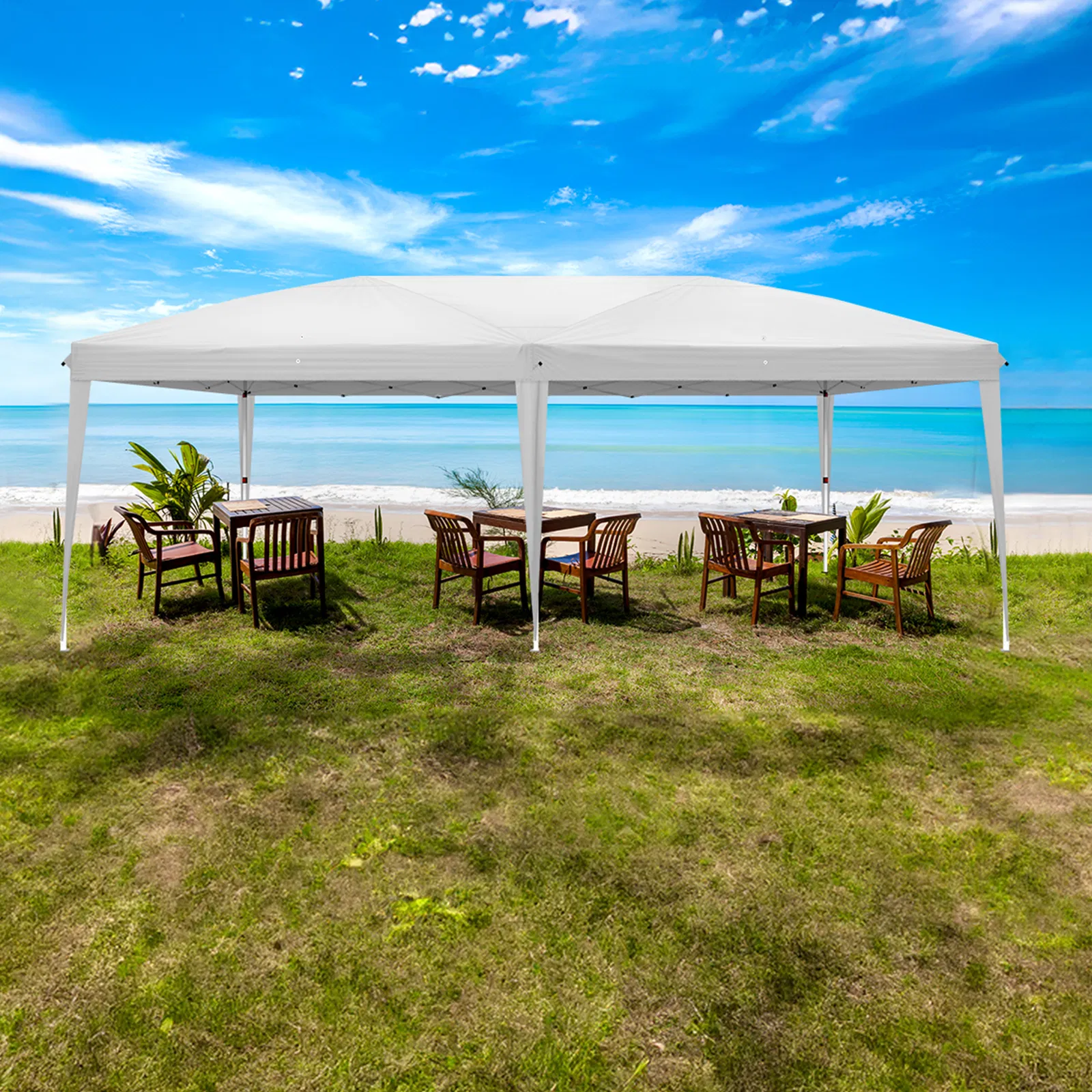 3 x 6m Four Windows Practical Waterproof Folding Tent White image 18