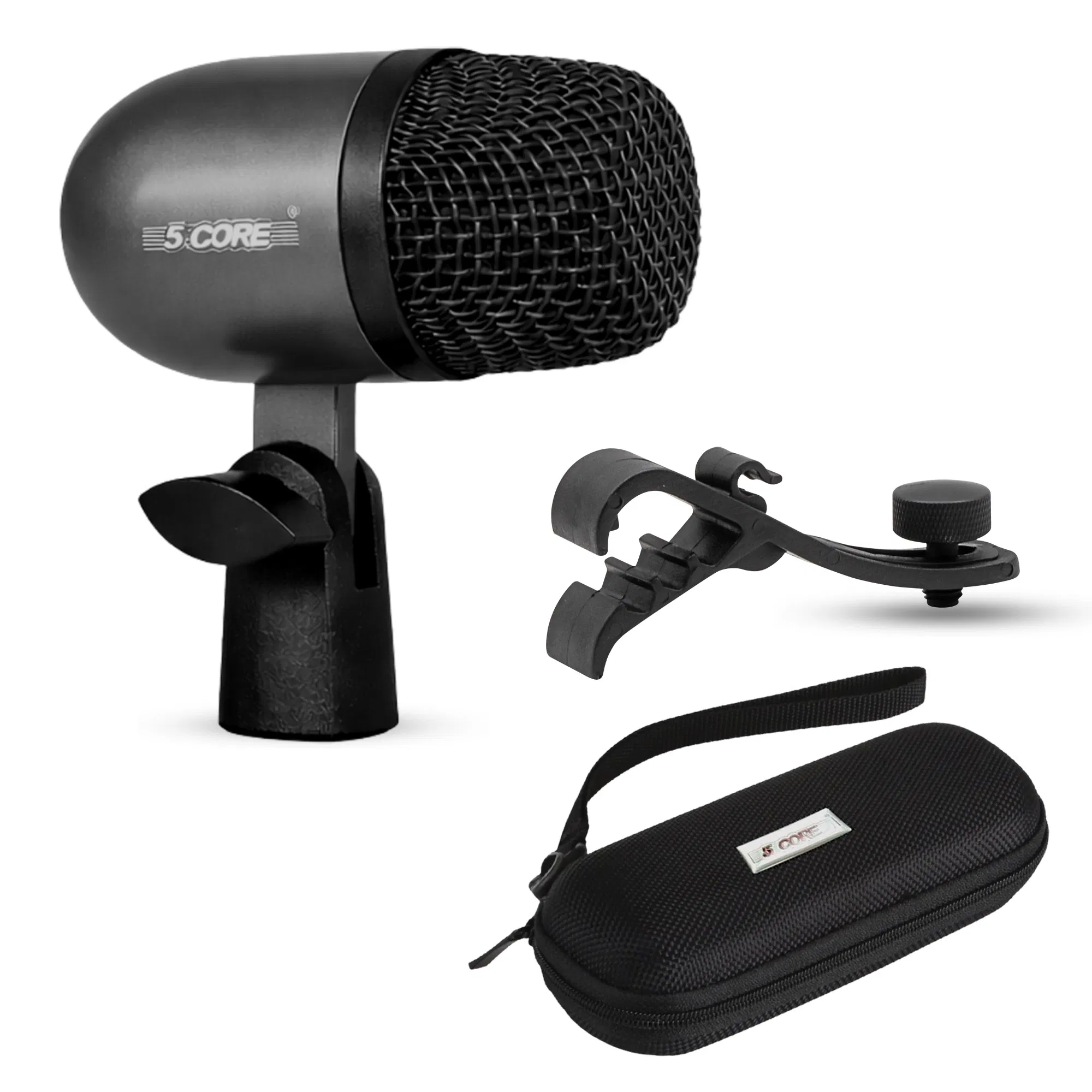 5 Core Drum Mic High Sensitivity Snare Tom Instrument Microphone with Dynamic Moving Coil Uni-Directional Pick Up Pattern Swivel Mount Durable Steel Mesh Grille