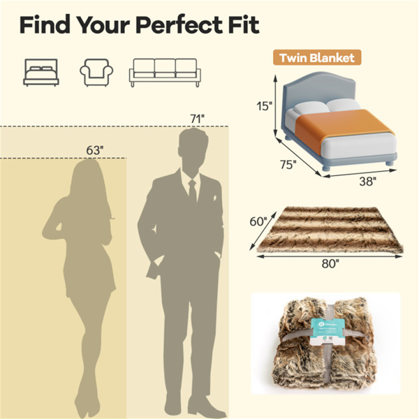 Coffee 760GSM Faux Raccoon Fur Throw Blanket 60