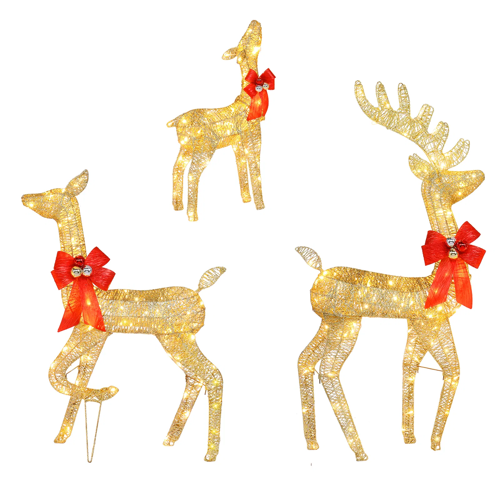 3pcs 54*20*122cm 30.00V 3.60W Family Elk Golden Iron Frame Cotton Thread Green Onion Powder Courtyard Elk Decoration image 8
