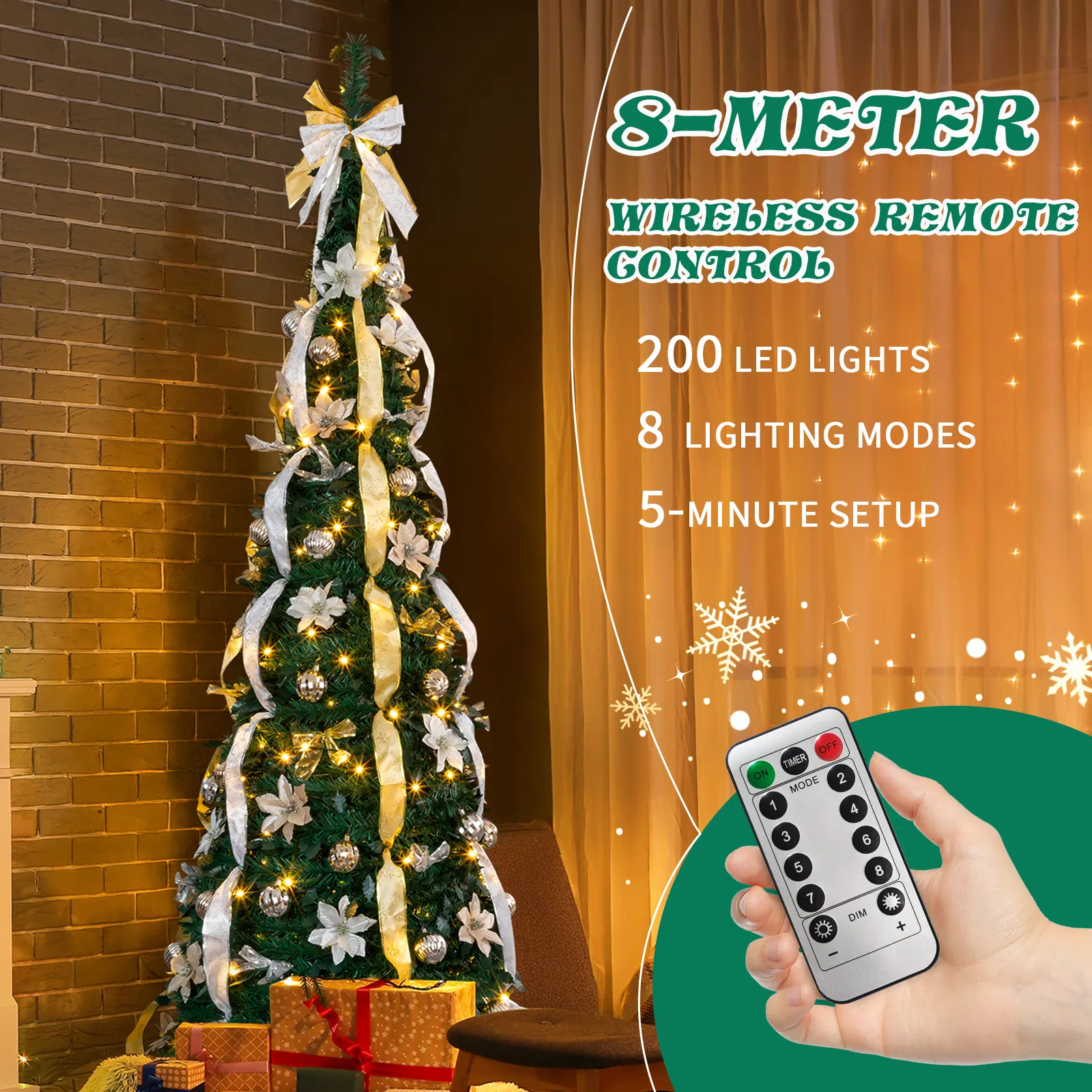 7 FT Fully Decorated Pre-lit Christmas Tree, Pop Up Artificial Xmas Tree with 200 Warm Lights Remote… image 11