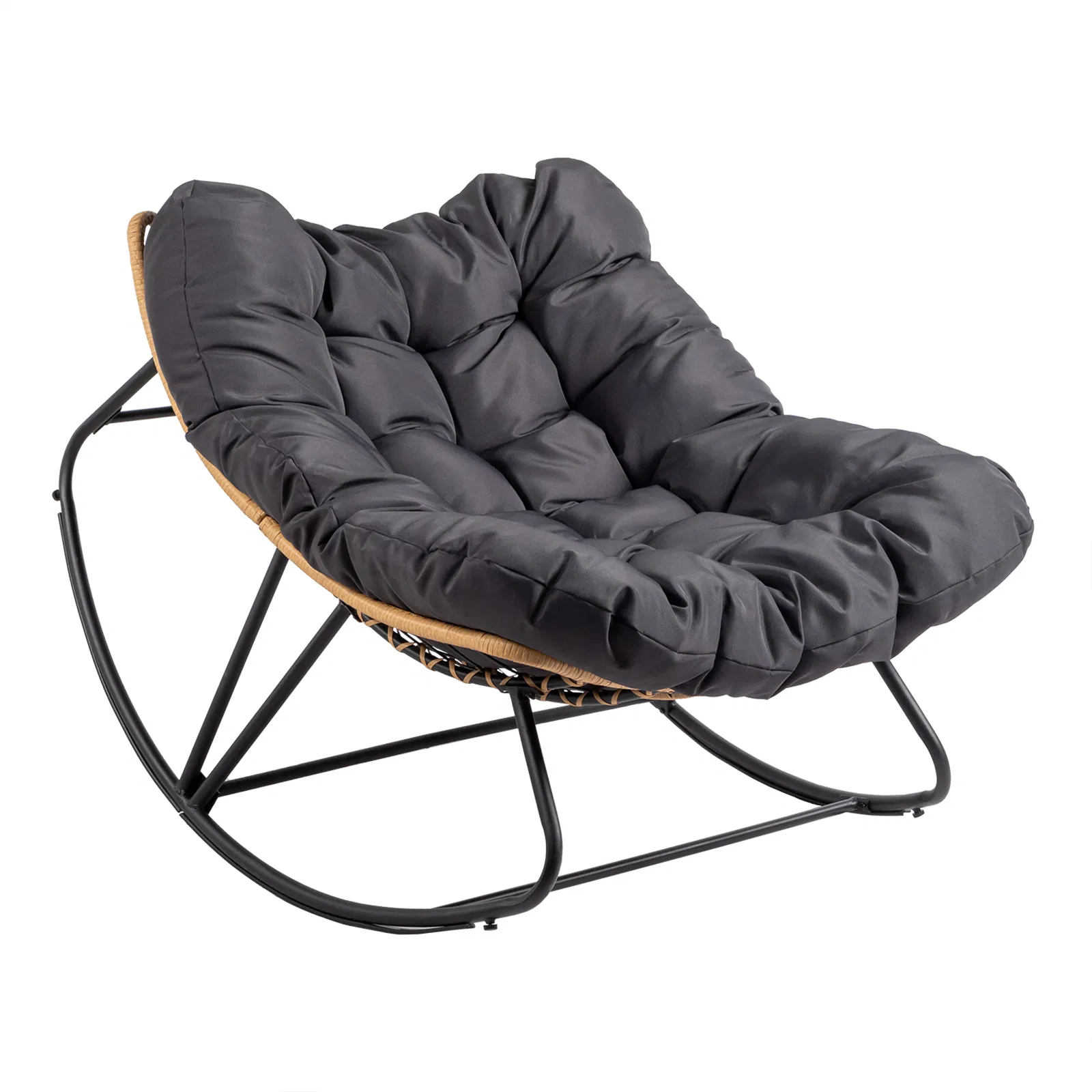 [Replace 58406521]Outdoor Rocking Chair, Oversized Patio Papasan Rocker, Comfy Reading Lounge Chair Egg Chair for Indoor Use, Patio, Porch, Garden, Dark Gray image 4