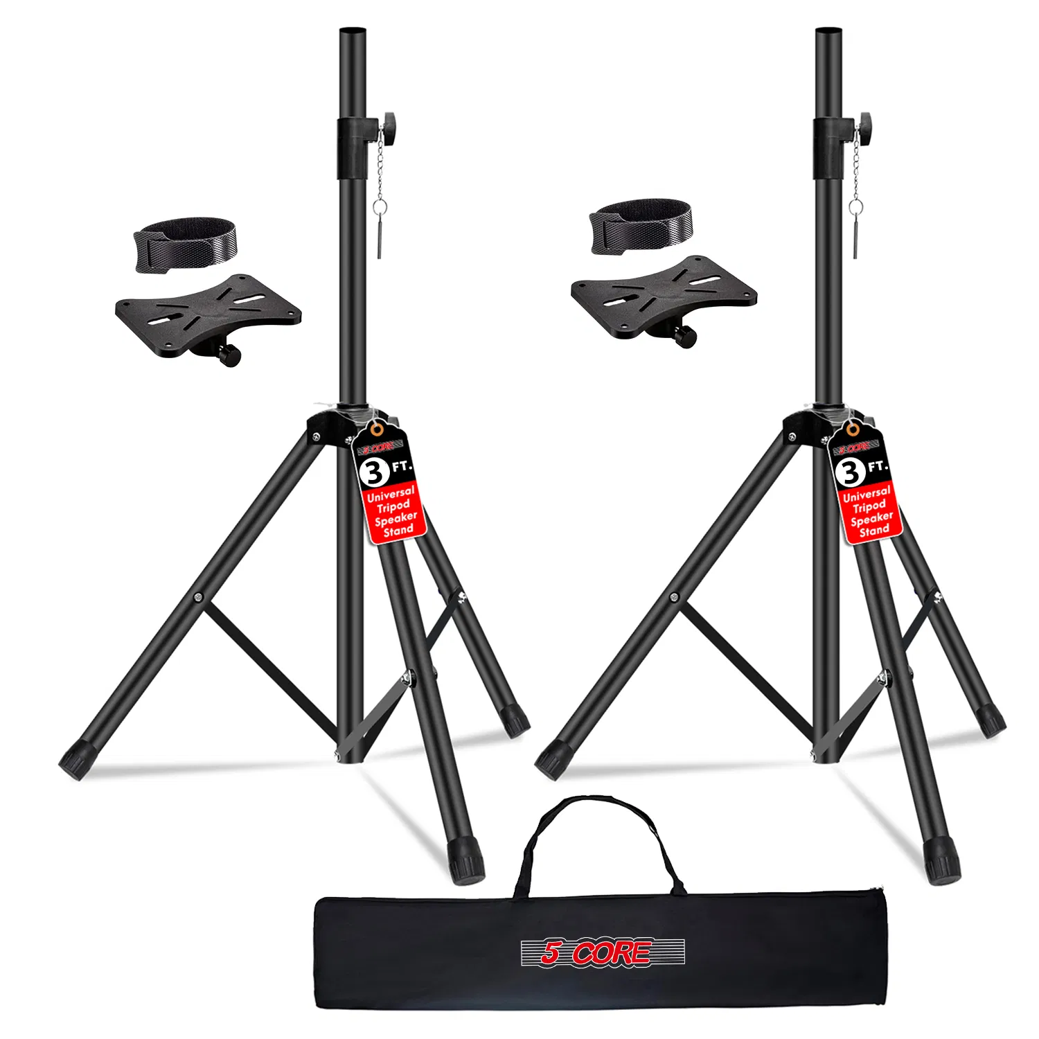 5 Core Speaker Stand Pair Height Adjustable 3Ft PA DJ Tripod Studio Monitor Stands Heavy Duty w 35mm Compatible Add w Bag