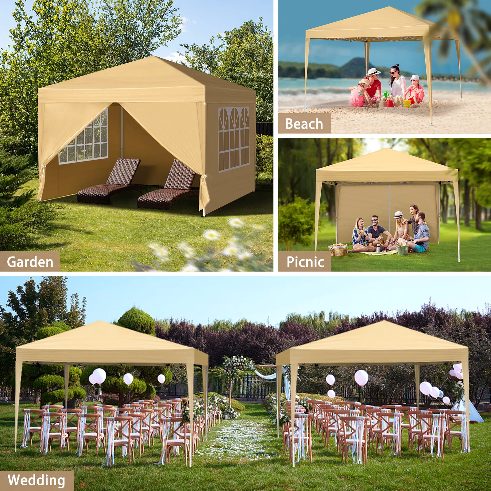 3 x 3m Two Doors & Two Windows Practical Waterproof Right-Angle Folding Tent Khaki image 18