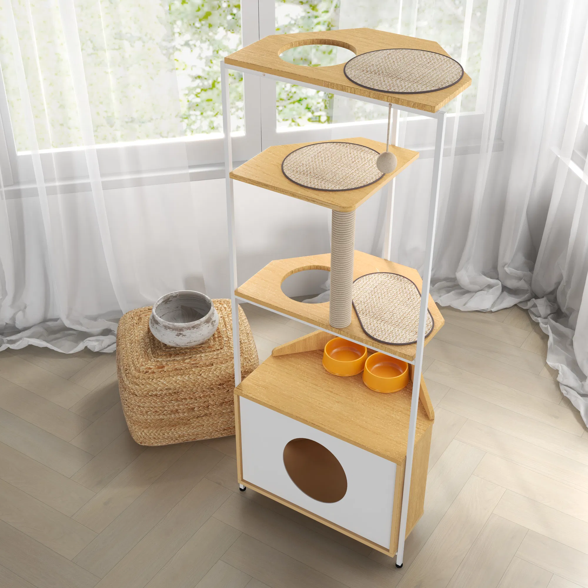 Corner Cat Tower, Cat Tree with Scratching Post, Cat Condo with Feeding Station and Climbing Platforms… image 5
