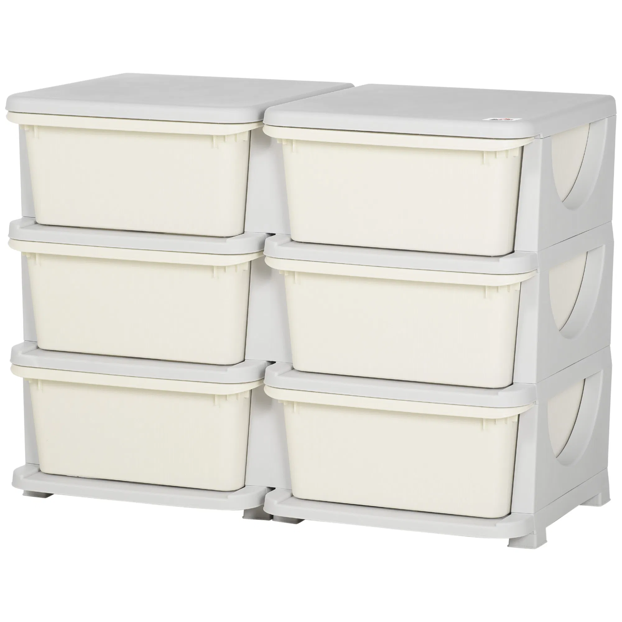 3 Tier Kids Toy Organizer and Storage Bins with 6 Plastic Drawers, Cream White