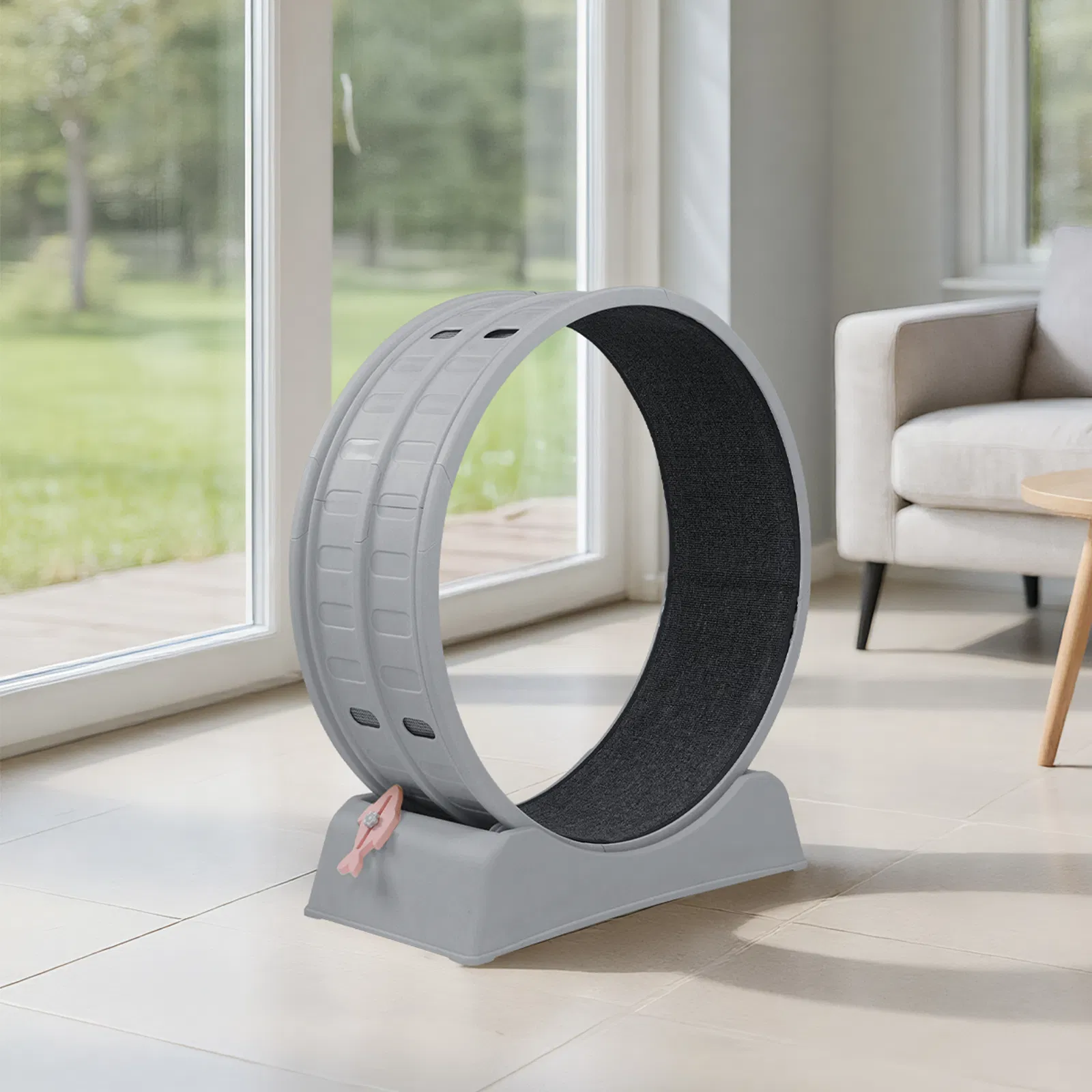 80*34*86CM, Gray PP track connector assembly, Round shape with gray carpet + 1 cat teaser stick, 15kg cat… image 2