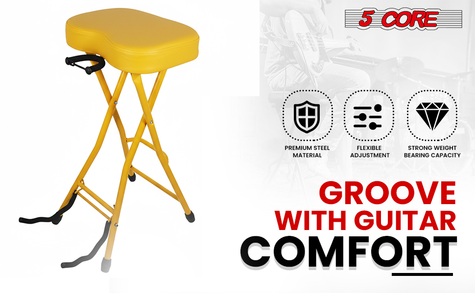 5Core Guitar Stool 3.15" Padded Chair Foldable Heavy Duty Music Seat Built in Foot Rest Guitar Stand image 10