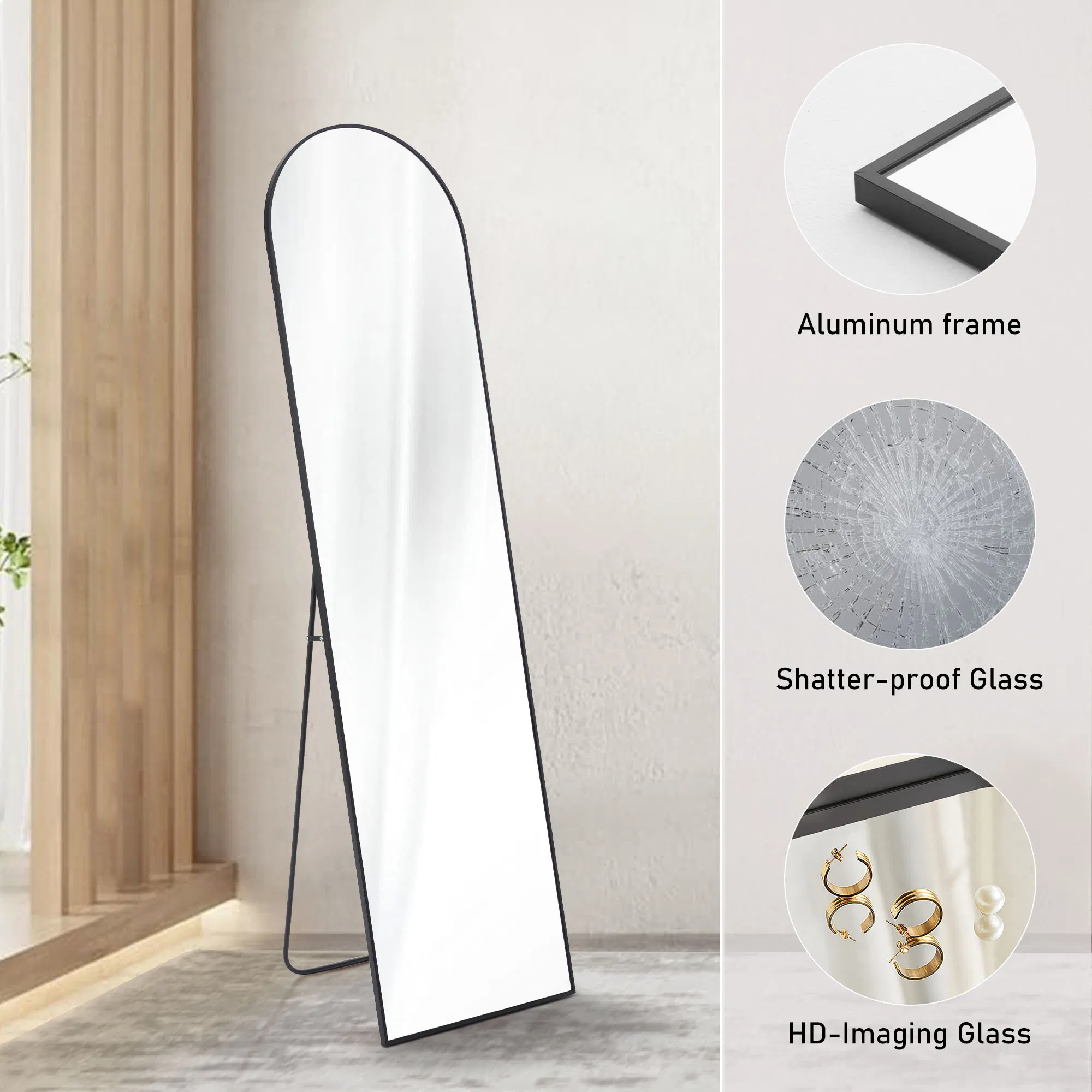 59X16" Full Length Mirror with Stand Floor Mirror with Aluminum Alloy Frame Body Wall-Mounted Mirrors For Bedroom Bathroom image 3
