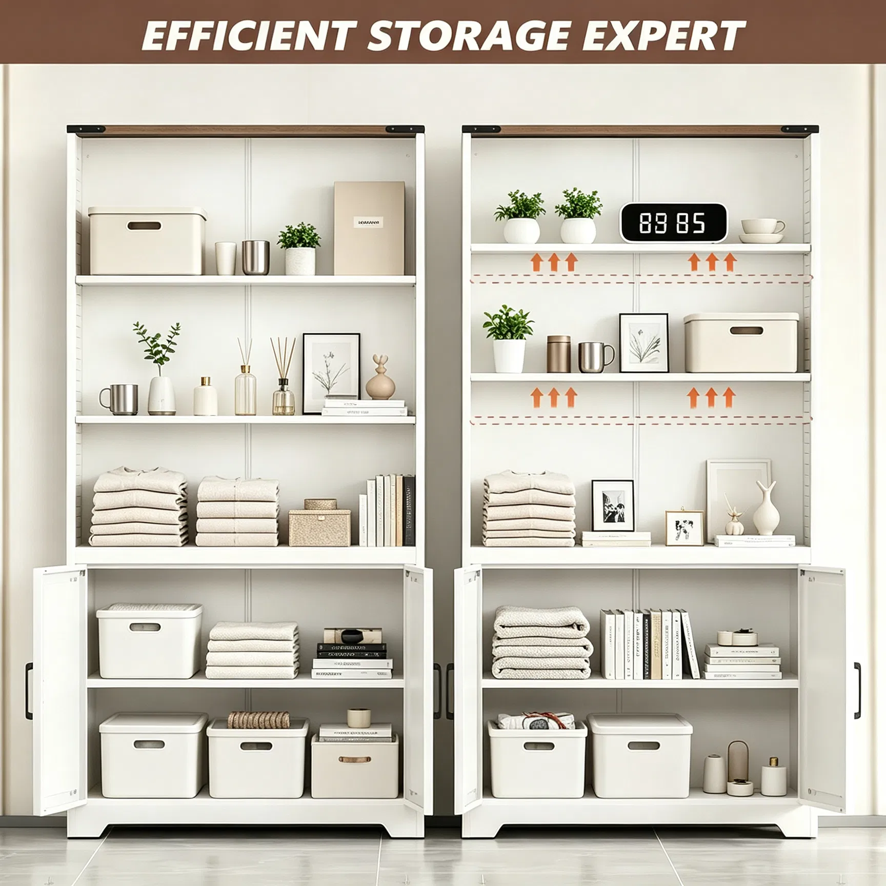 Barn door 3-tier steel display case, 69.7 31.5 15.4 inches, off-white with contrasting wood grain image 6