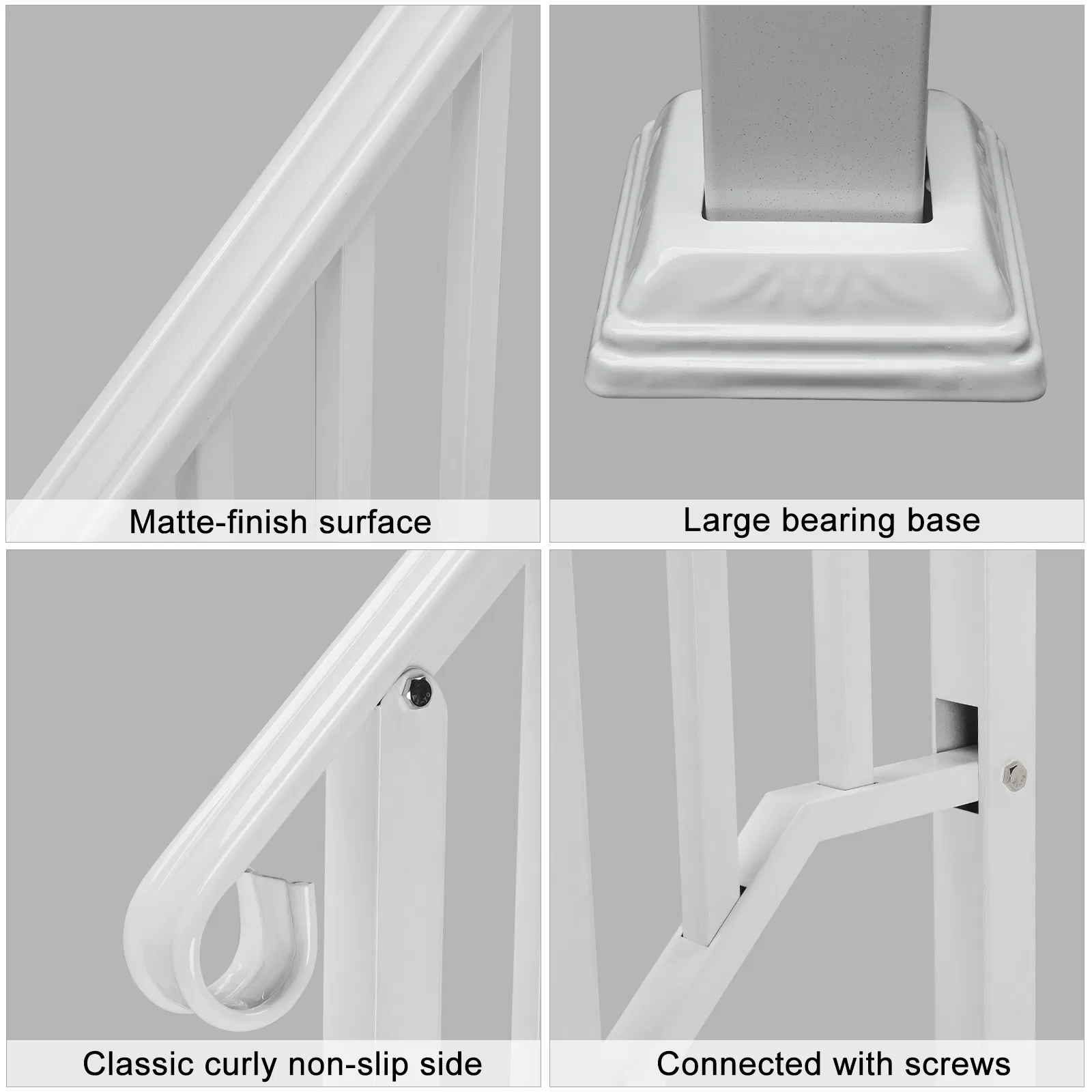 Handrails for Outdoor Steps, Iron Handrail Fits 3 Step, Transitional Handrail with Installation Kit, White image 6