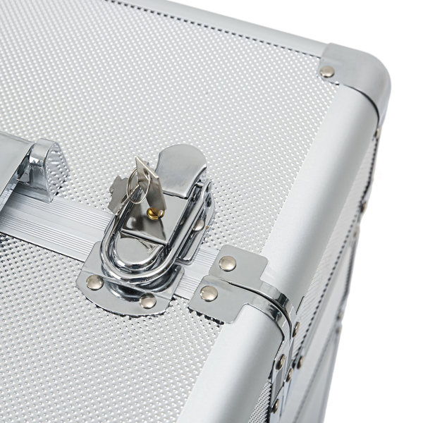 4-in-1 Draw-bar Style Interchangeable Aluminum Rolling Makeup Case Silver-30