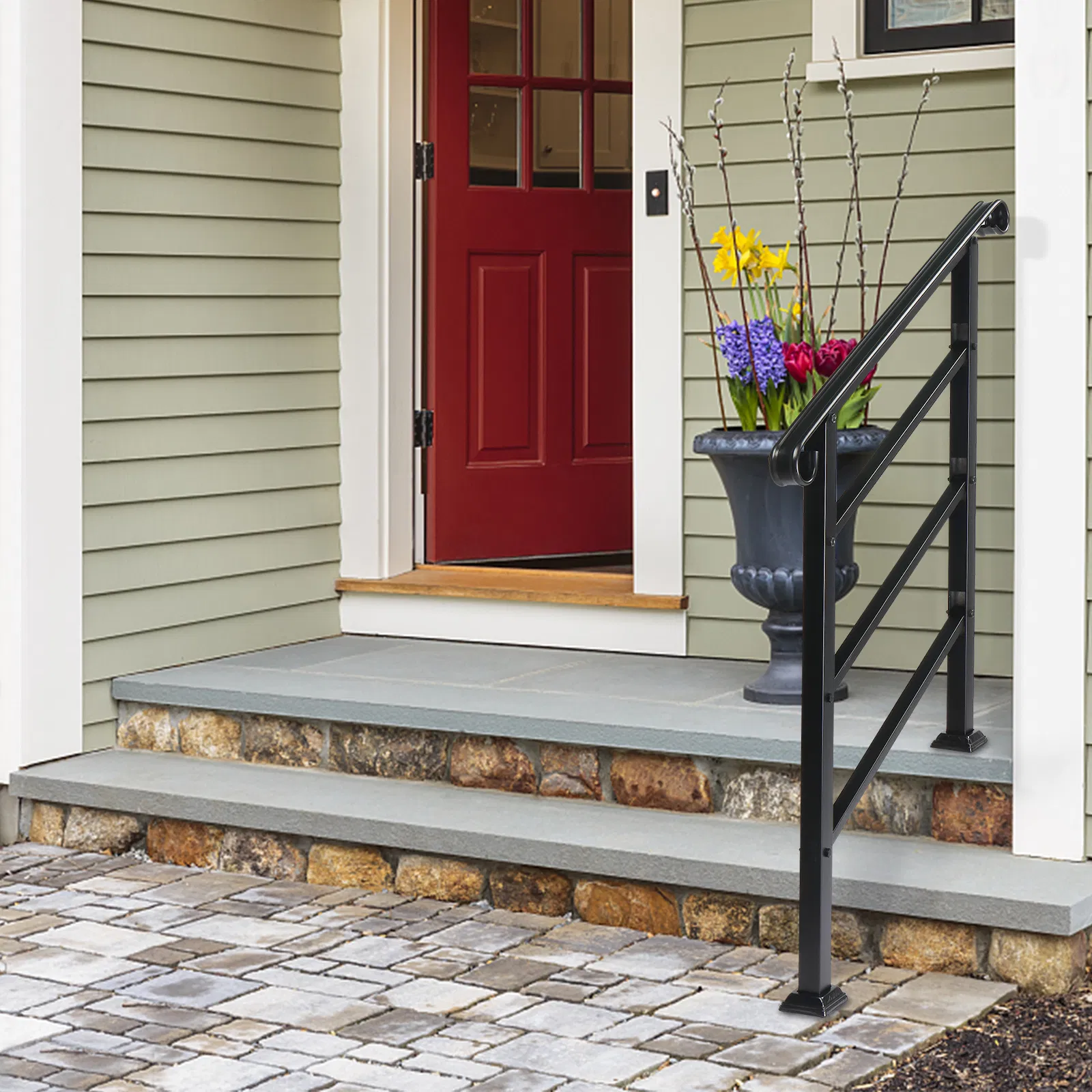 Handrails for Outdoor Steps, Wrought Iron Handrail Fits 1 or 3 Steps, Transitional Handrail with… image 10