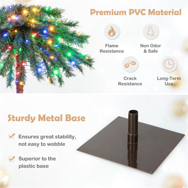 6ft Pre-Lit Christmas Palm Tree - 210 4-Color LEDs (Red/Green/Yellow/Blue), 64 PVC Branch Tips-14