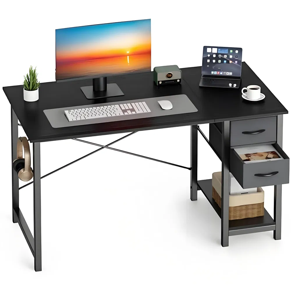 40-47IN The computer desk has drawers, the wooden desk has adjustable position drawers, and the modern study and work desk has side hooks image 5