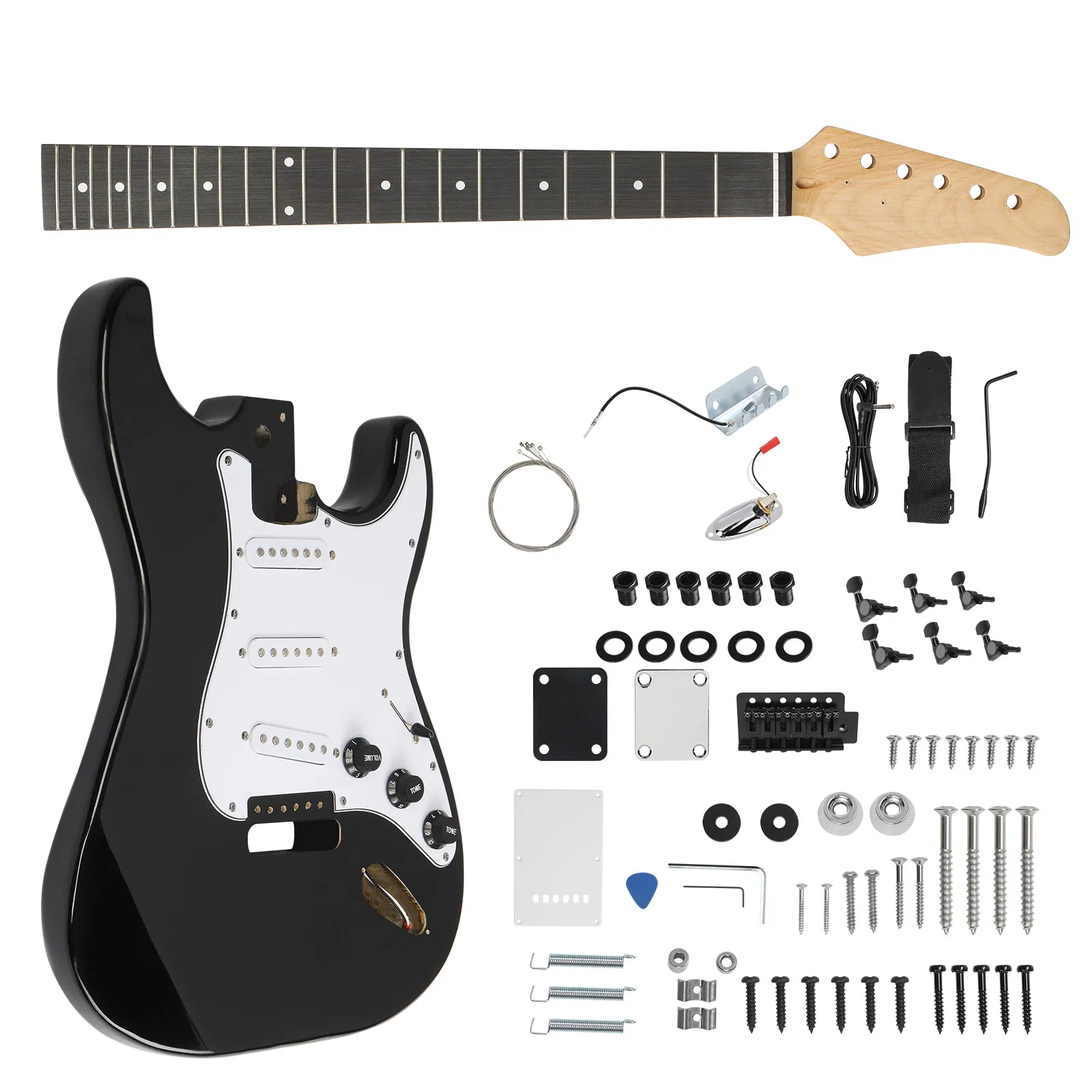 DIY 6 String ST Style Electric Guitar Kits with Mahogany Body, Maple Neck and Accessories Black image 2