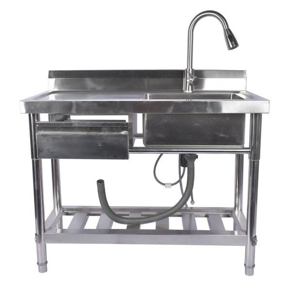 A1-不锈钢水槽 Stainless Steel Kitchen Sink Commercial Freestanding Utility Sink with Drawer and Pull-Out Faucet (39.3