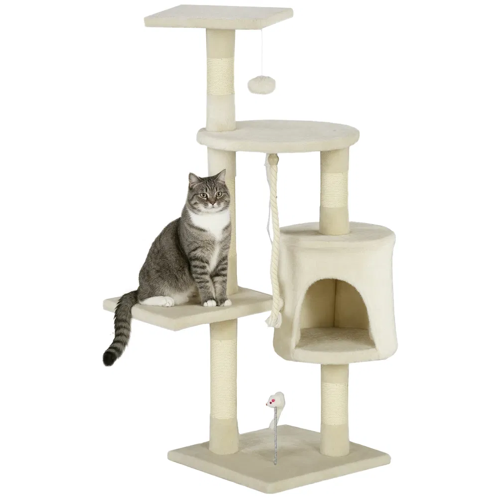 46" Scratching Cat Tree Multi Level Activity Center Kitty Condo Furniture Post Beige - Default