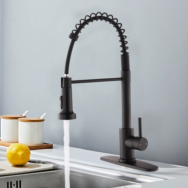 Kitchen Faucet with Pull Down Sprayer Industrial 1 Handle 1 Hole Or 3 Hole Faucet for Farmhouse Camper Laundry Utility Rv Wet Bar Sinks, Stainless Steel, Matte Black[Unable to ship on weekends,usps/fe-11
