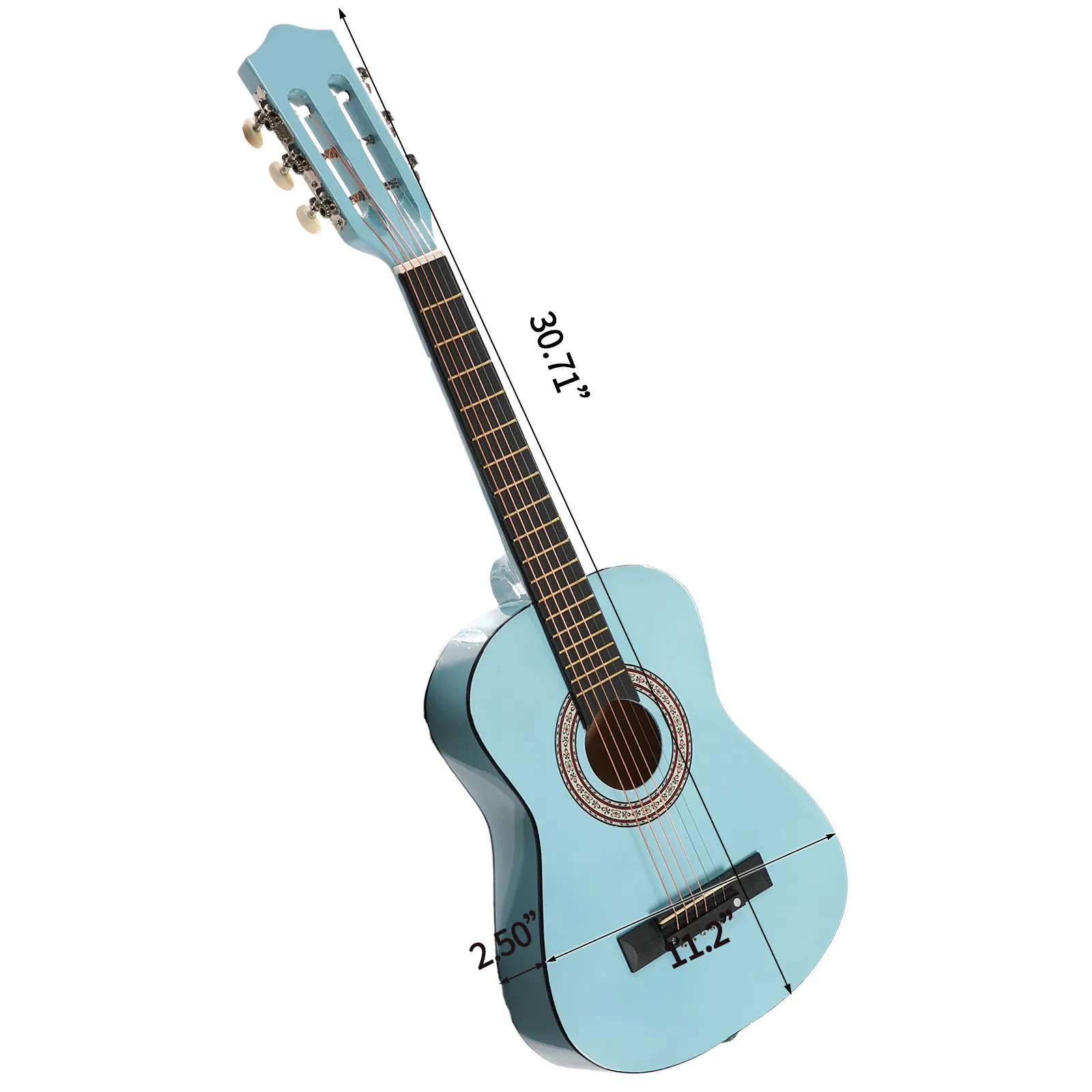 Sky-blue color 30-inch Round Acoustic Guitar with Picks, Strings, Capo, Case, Tuner, and Strap image 2