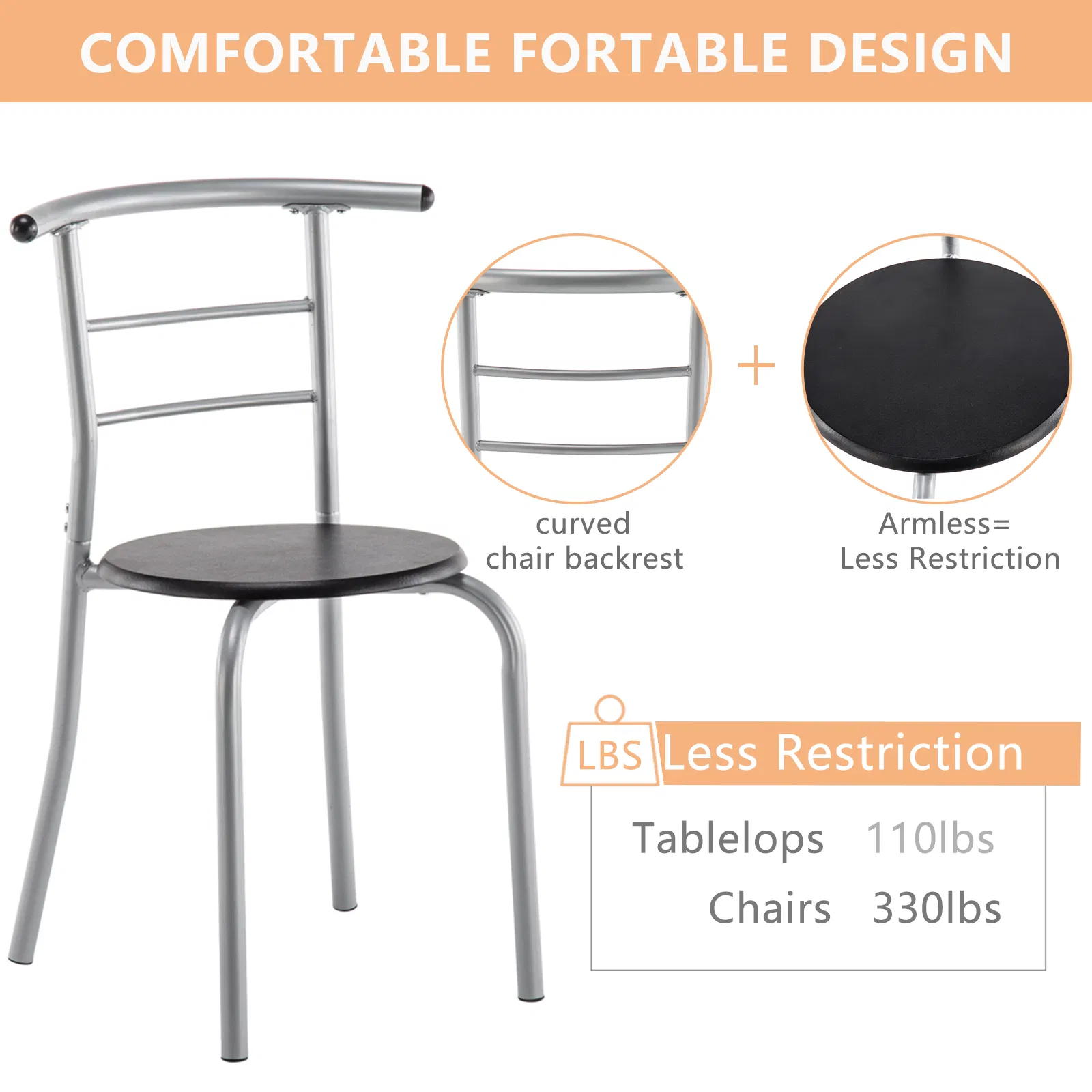 PVC Breakfast Table (One Table and Two Chairs) Black image 4