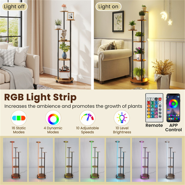 6-Tier Plant Stand with RGB Light Strip, Smart APP & Remote Control Plant Shelf for Home Decor-Natural-18