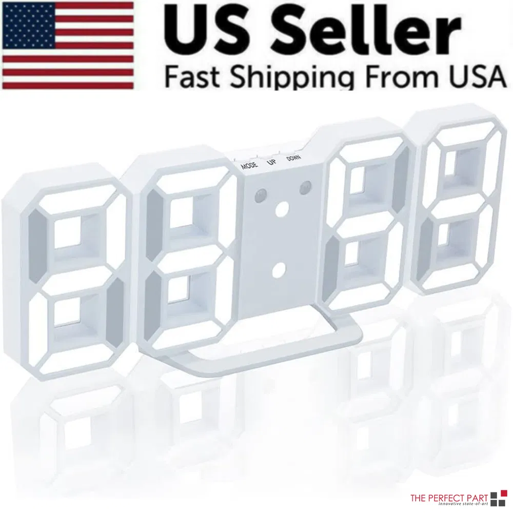 Digital 3D LED Big Wall Desk Alarm Clock Snooze 12/24 Hours Auto Brightness USB image 12