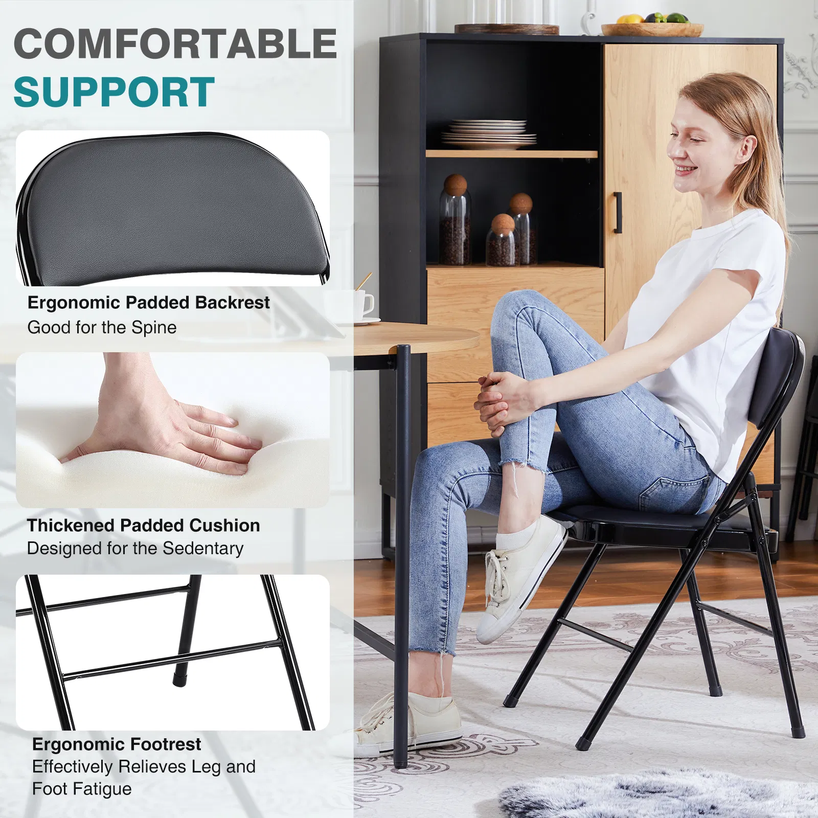 Folding Chair, Leather Padded Folding Chairs, Easy to Use and Store, Outdoor and Indoor, for Home, Office, Party, Comfy image 7