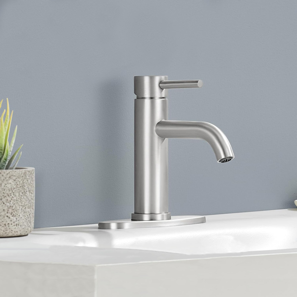 Single Handle Bathroom Faucet Lavatory Faucet Stainless Steel Single Hole-T10, Brushed Nickel[Unable to ship on weekends,usps/fedex]-10