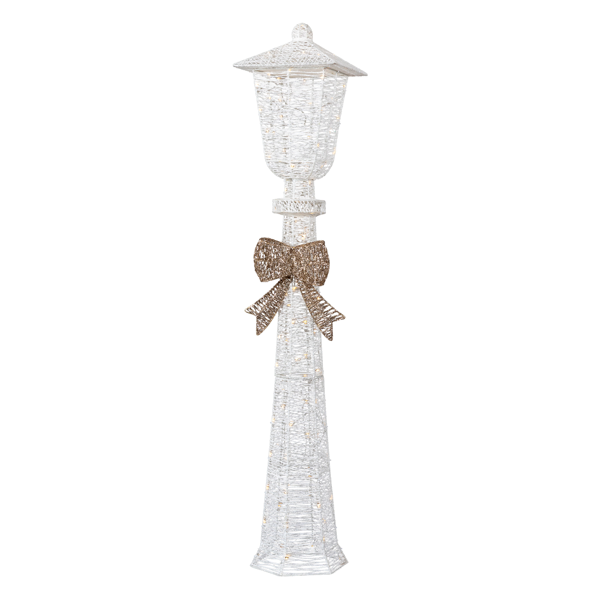 5FT Lighted Lamp Post with Bowknot Christmas Decorations, Pre-lit Holiday Decor with 110 Warm White LED Lights for Xmas Outdoor Indoor Decor Lighted Holiday Displays-13
