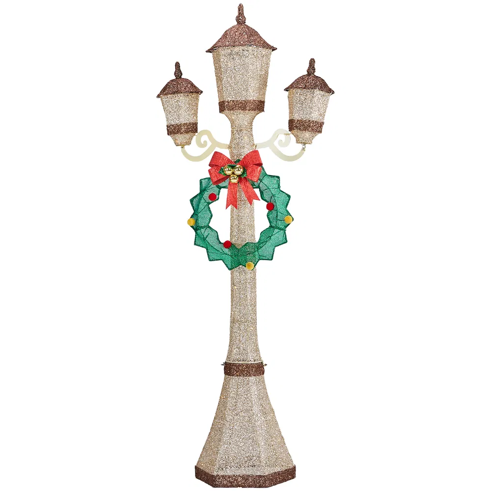 6FT Gold 3-Head Street Lamp with Wreath, 210 Warm White LEDs, Christmas Light Post, US Plug image 15