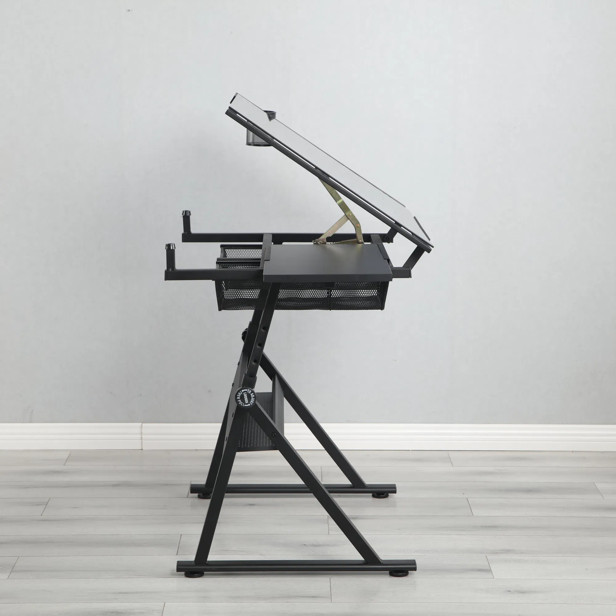 black adjustable tempered glass drafting printing table with chair image 5