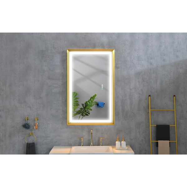 42x24 英寸 LED 前照光浴室镜, 带金属框架, 壁挂式梳妆镜, 带智能触摸按钮, 防雾, 记忆功能, 3 种颜色, 无级调光化妆镜(水平/垂直)-21
