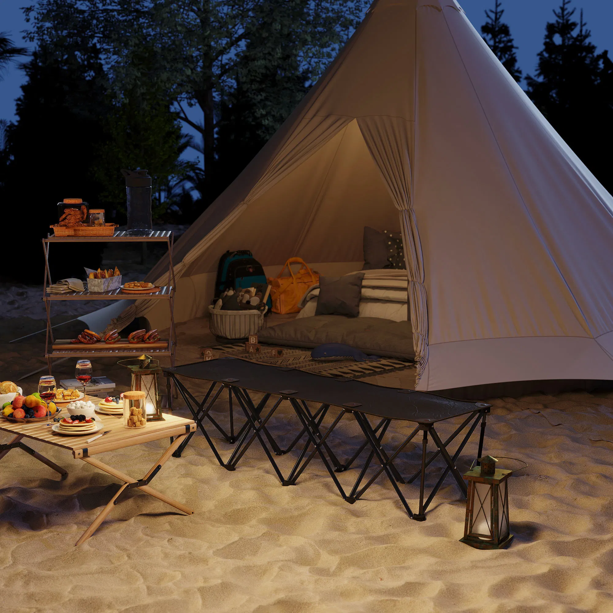 4-Seater Folding Camping Bench