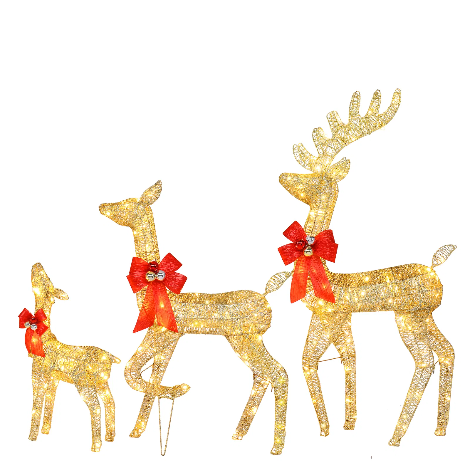 3pcs 54*20*122cm 30.00V 3.60W Family Elk Golden Iron Frame Cotton Thread Green Onion Powder Courtyard Elk Decoration image 9