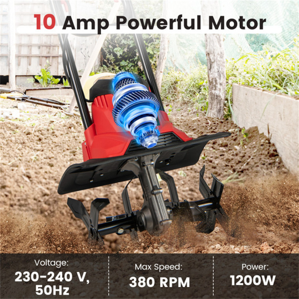 10 Amp  Electric Tiller - 380 RPM Garden Cultivator with 4 Blades, 14
