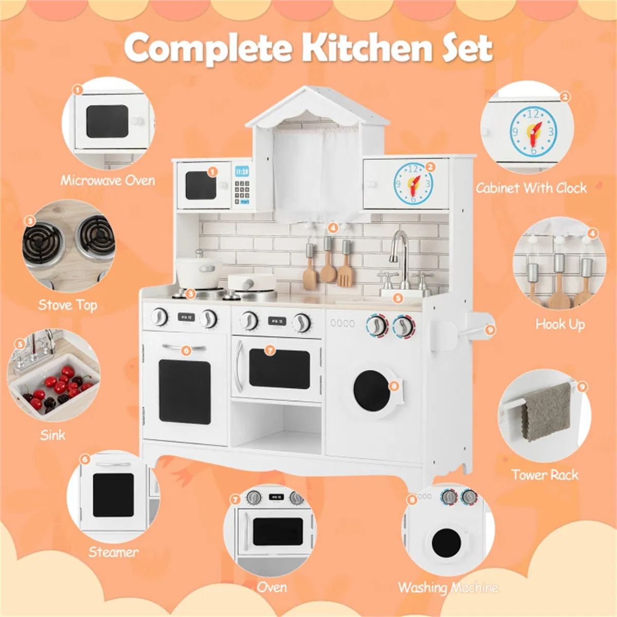 Kitchen Toy Wooden Kids Kitchen with Washing Machine β photo 5