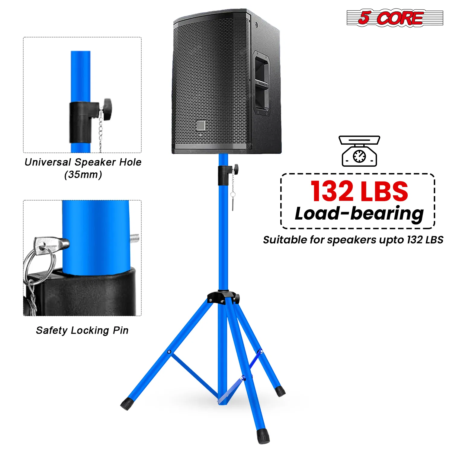 5 Core Speaker Stand Pair Adjustable 31 to 54" PA DJ Tripod Stands Heavy Duty w 35mm Add 132 Lbs image 3