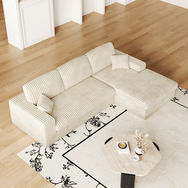 114.5'Modern Corduroy Modular foam Sofa, Recliner Seat reversible Sofa, 2in1 Sofa with Recliner and L-Shaped Sofa Combination with Three Cushion Neck Pillow Combination and Two Throw Pillows 2 package-41
