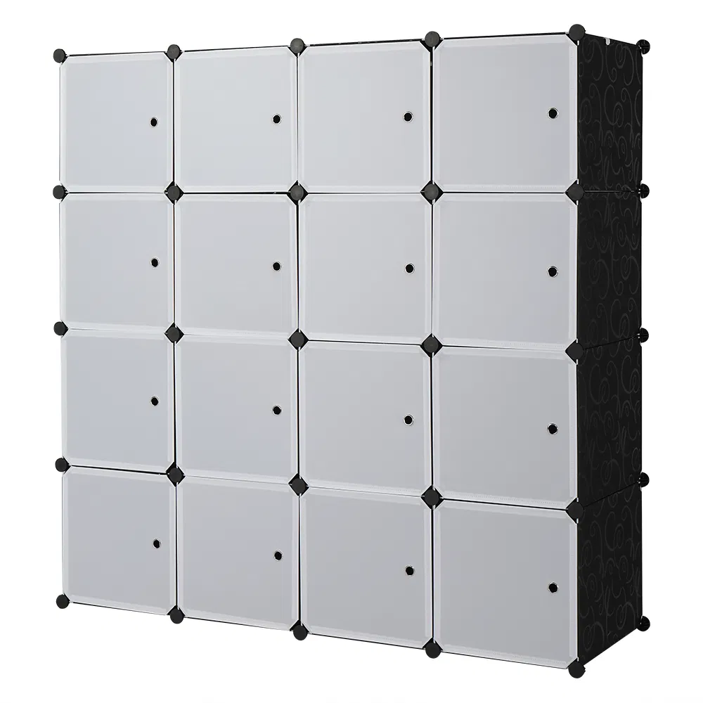 4-layer 16 Cube Organizer Stackable Plastic Cube Storage, Plastic + Steel Wire with 3 Clothes Rails, Free…