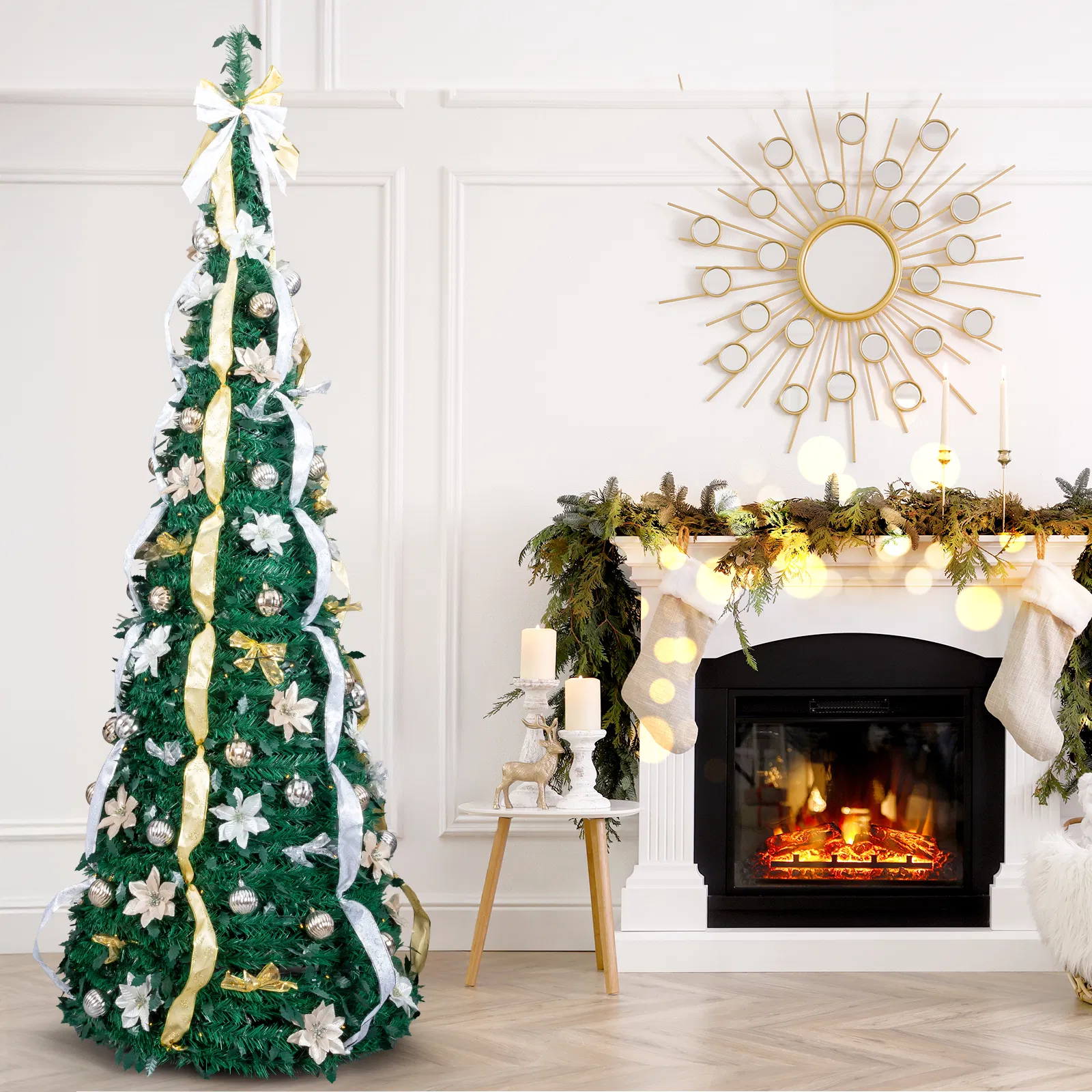 7 FT Fully Decorated Pre-lit Christmas Tree, Pop Up Artificial Xmas Tree with 200 Warm Lights Remote… image 9